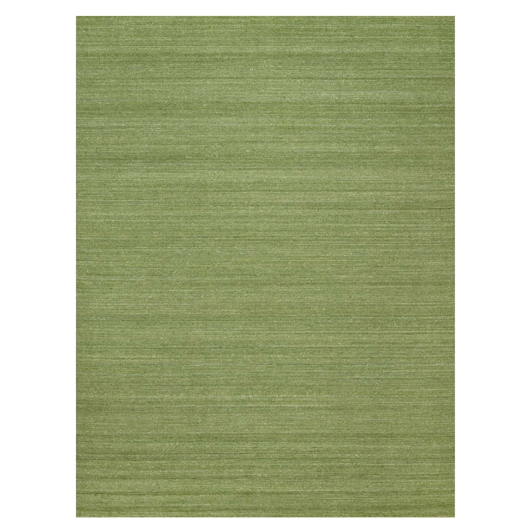 9'1"x12' Grasshopper Green, Soft Pile, Plain Modern Striae Design, Tone on Tone, Pure Wool, Hand Loomed, Oriental Rug 